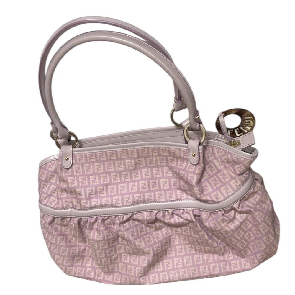 Fendi Zucca  large bag pink / Lavender Classic Leather canvas gold hardware